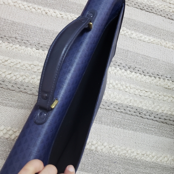 VINTAGE LIZ CLAIBORNE Blue Leather Trim Turnlock Briefcase Messenger Bag - Picture 10 of 16